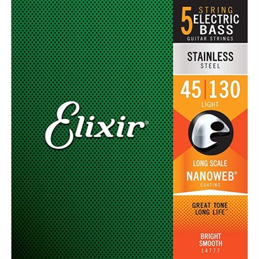 ELIXIR Stainless Steel Bass Strings with ultra-thin NANOWEB Coating (5-String Midium with Light B/Long 045-130) #14777