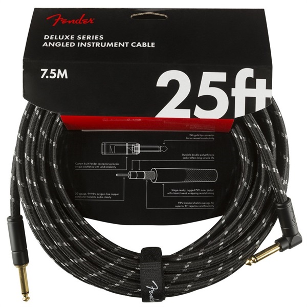 Fender USA Deluxe Series Instrument Cable Straight/Angle25' (Black Tweed)