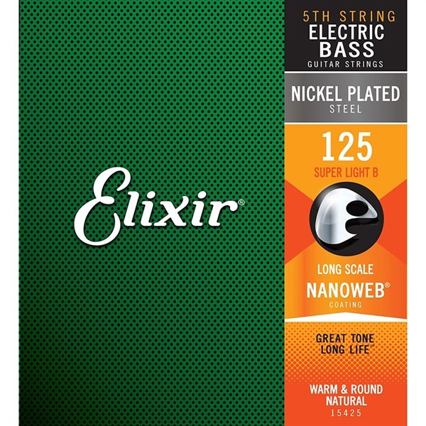 ELIXIR Nickel Plated Steel Bass Strings with ultra-thin NANOWEB Coating 5th/Low-B (125/Long) #15425