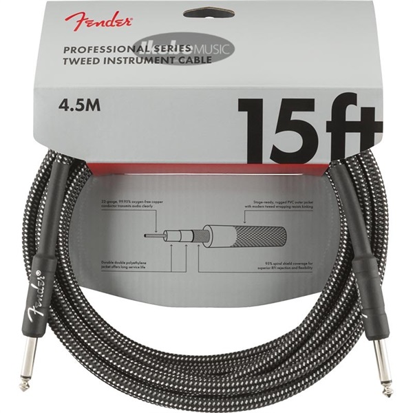 Fender USA Professional Series Instrument Cable， 15'， Gray Tweed