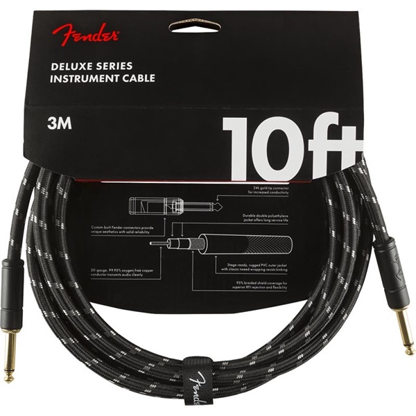 Fender USA Deluxe Series Instrument Cable， Straight/Straight， 10'， Black