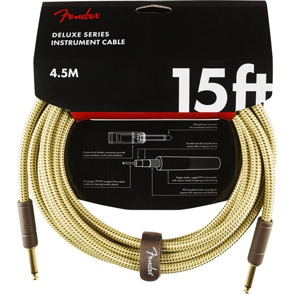 Fender USA Deluxe Series Instrument Cable， Straight/Straight， 15'， Tweed(#0990820084)