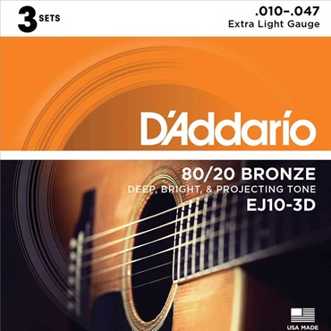 80/20 Bronze Acoustic Guitar Strings 3Set Pack EJ10-3D Extra Light