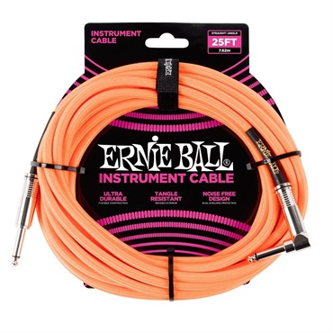 ERNIE BALL 【クリスマススペシャルSALE】 Braided Instrument Cable 25ft S/L (Neon Orange) [#6067]