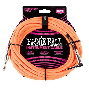 ERNIE BALL 【クリスマススペシャルSALE】 Braided Instrument Cable 18ft S/L (Neon Orange) [#6084]