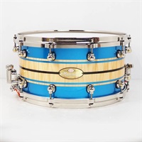 Masterworks Snare Drum 14×7 - Gloss Natural Sycamore w/Metallic Blue Stripe and Ebony Inlay/Black Ninickel Parts [MWAC1470S-N]