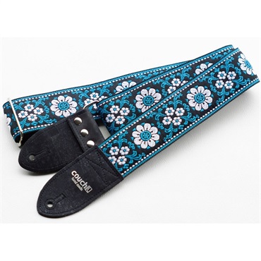 Couch Guitar Strap Cork&Turquoise Flowers Woven