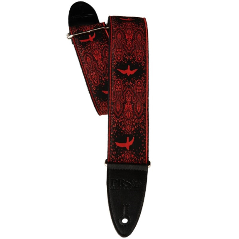 P.R.S. PRS 2inch Guitar Strap Custom Jacquard Birds Fleur (Red)