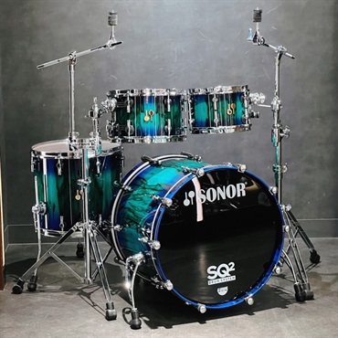 SONOR SQ2 System Beech Vintage 4pc Drum Kit - Green Lacquer over Blue Burst Finish with African Marble [BD22，TT10&12，FT16]【特注品】