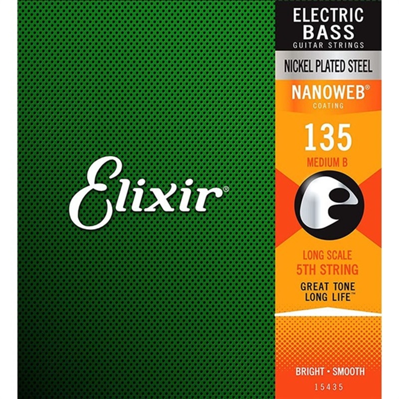 ELIXIR Nickel Plated Steel Bass Strings with ultra-thin NANOWEB Coating 5th/Low-B (135/Long) #15435