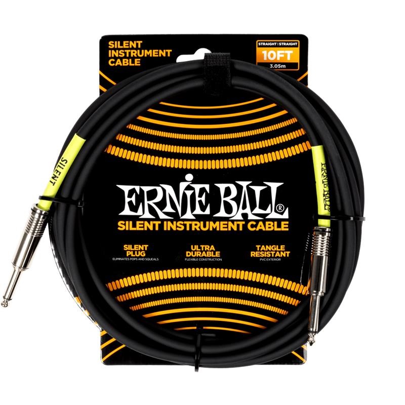 ERNIE BALL Classic Silent Instrument Cable， Straight/Straight 10ft - Black [P06472]
