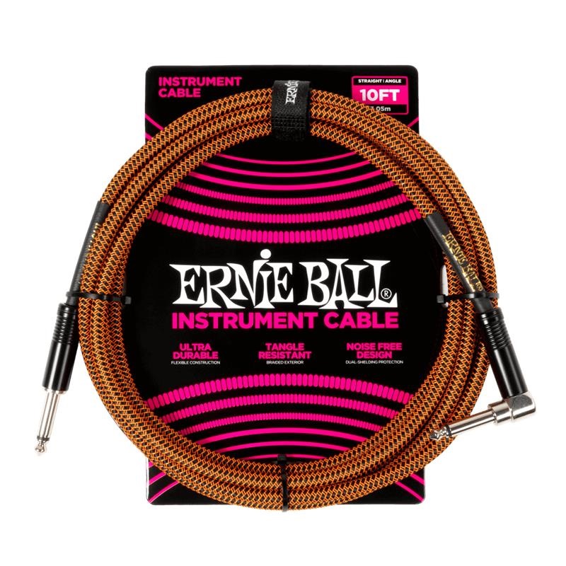 ERNIE BALL Braided Instrument Cable Straight/Angle 10ft - Pumpkin Pie [P06470]