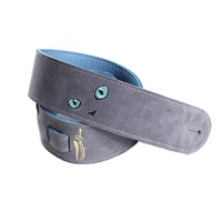 ねこ刺繍レザーストラップ [Gray/Light Blue]