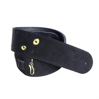 ねこ刺繍レザーストラップ [Black/Black]