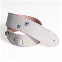 ねこ刺繍レザーストラップ [White/Pink]
