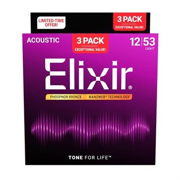 ELIXIR #16569 [#16052 NANOWEB Light Phosphor Bronze/12-53 x3セット] 【今だけお得な3set Pack】