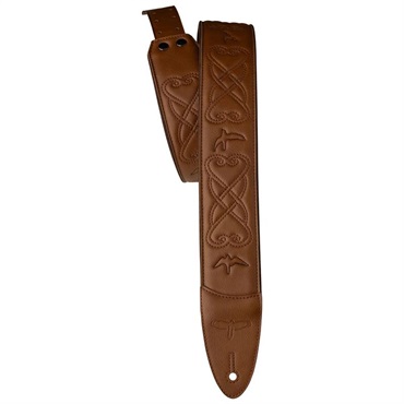P.R.S. PRS 2.4 Padded Guitar Strap w/RAS， Custom Leather (Faux) Birds (Tan)