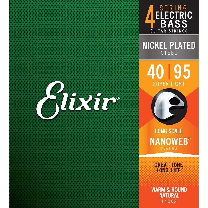 ELIXIR Nickel Plated Steel Bass Strings with ultra-thin NANOWEB Coating (Super Light/Long 040-095) #14002 画像1