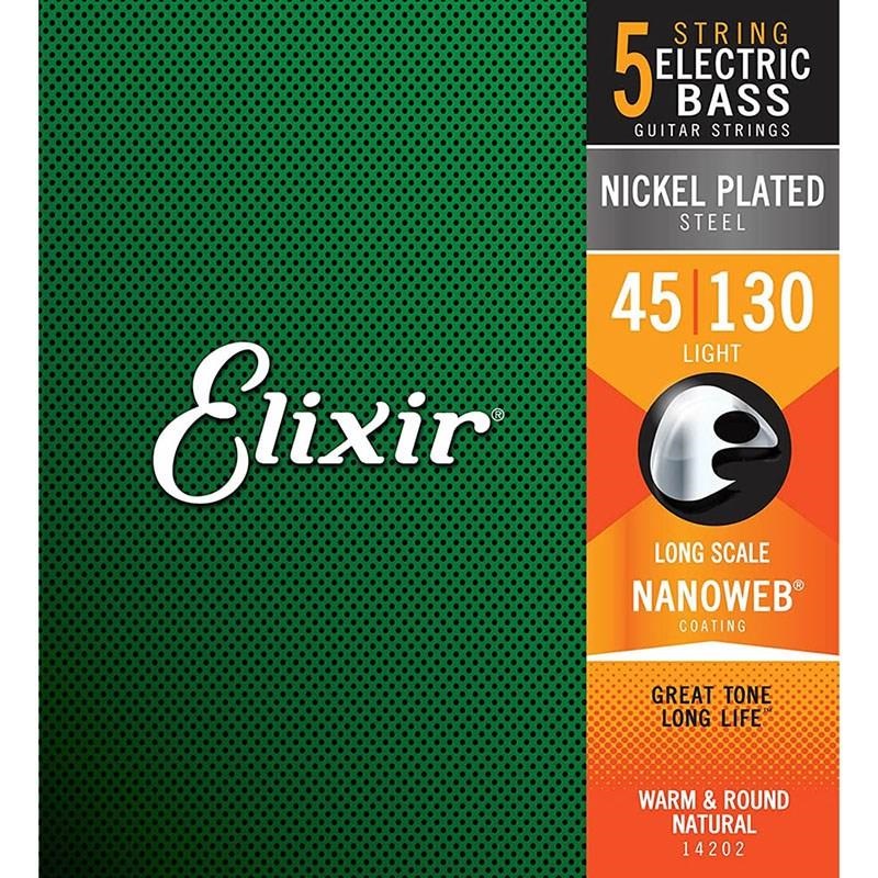 ELIXIR Nickel Plated Steel Bass Strings with ultra-thin NANOWEB Coating (5string-Light Long Scale 045-130) #14202 画像1
