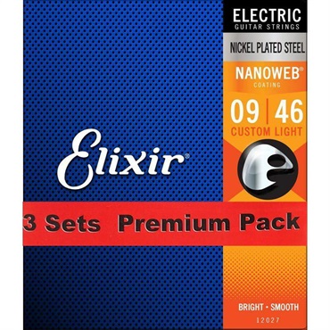 ELIXIR Electric Nickel Plated Steel with NANOWEB Coating 3SET PACK #12027 (Custom Light/09-46) 画像1