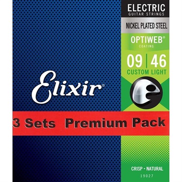 ELIXIR Electric Nickel Plated Steel with OPTIWEB Coating 3SET PACK #19027 (Custom Light/09-46) 画像1