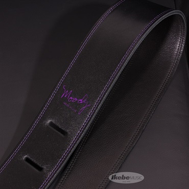 Moody Handmade Leather Straps Leather & Leather Series 2.5inch Standard Tail【Black / Black w/Purple Stitch】 画像1