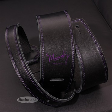 Moody Handmade Leather Straps Leather & Leather Series 2.5inch Standard Tail【Black / Black w/Purple Stitch】 画像2