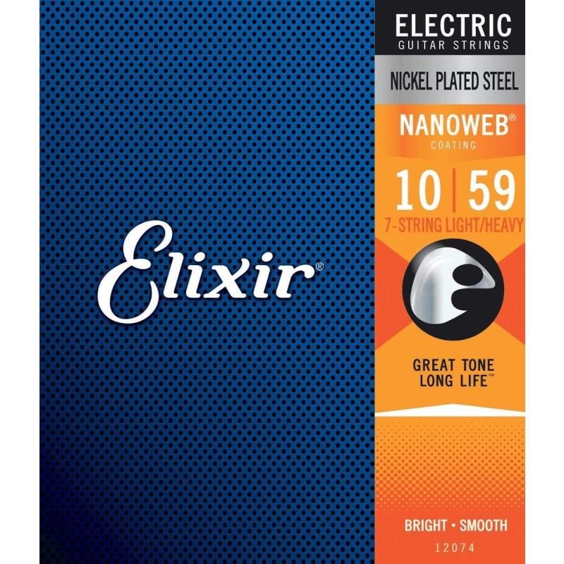 ELIXIR Electric Nickel Plated Steel with NANOWEB Coating #12074 (7-string Light-Heavy/10-59) 画像1