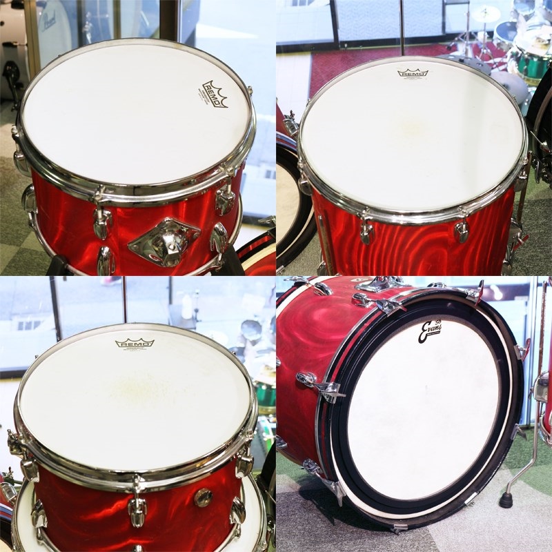 Slingerland 【1968～1976s】 Modern Solo Outfit 4pc Kit [BD20，FT16，TT12＆13]- Red Satin Flame スネアスタンド付属 【VINTAGE】 画像4