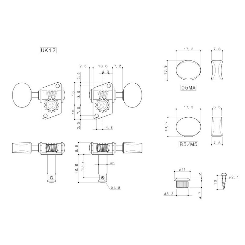 GOTOH 【特価】【クリスマススペシャルSALE】 UK12-B5-N ウクレレ用ペグ（L2+R2） 画像1