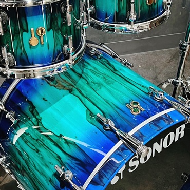 SONOR SQ2 System Beech Vintage 4pc Drum Kit - Green Lacquer over Blue Burst Finish with African Marble [BD22，TT10&12，FT16]【特注品】 画像5