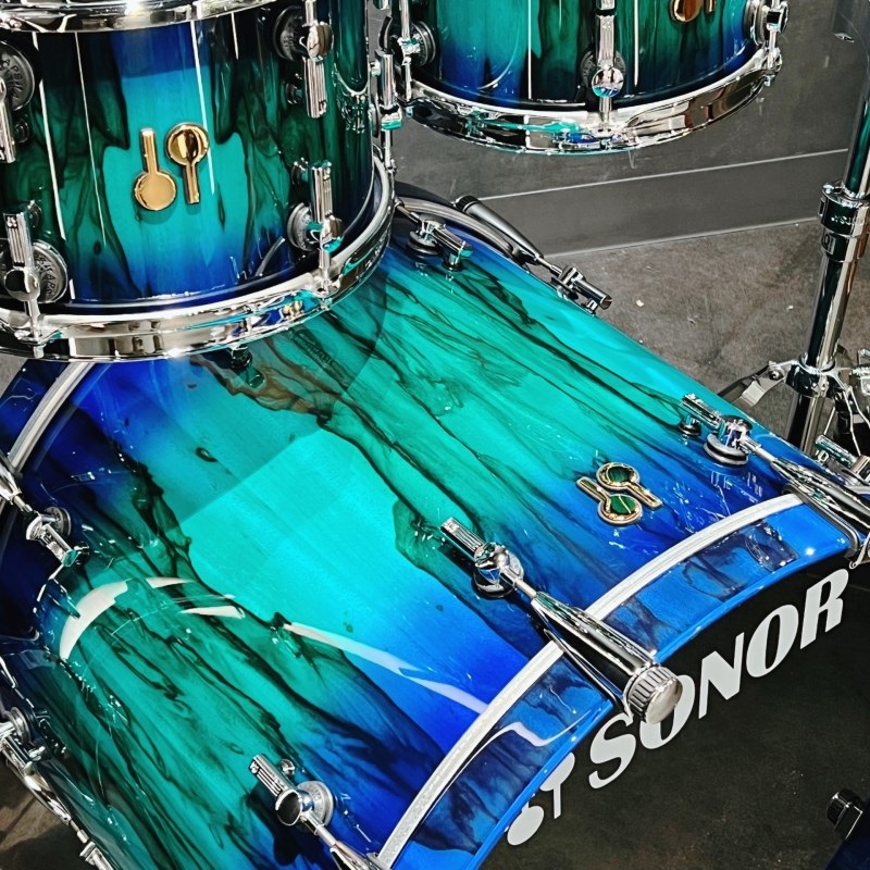 SONOR SQ2 System Beech Vintage 4pc Drum Kit - Green Lacquer over Blue Burst Finish with African Marble [BD22，TT10&12，FT16]【特注品】 画像5