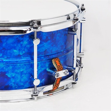PORK PIE Seamless Aluminum 1.5mm Snare Drum 14x6.5 - Blue Alcohol Ink Satin Finish [Made in USA] 画像6